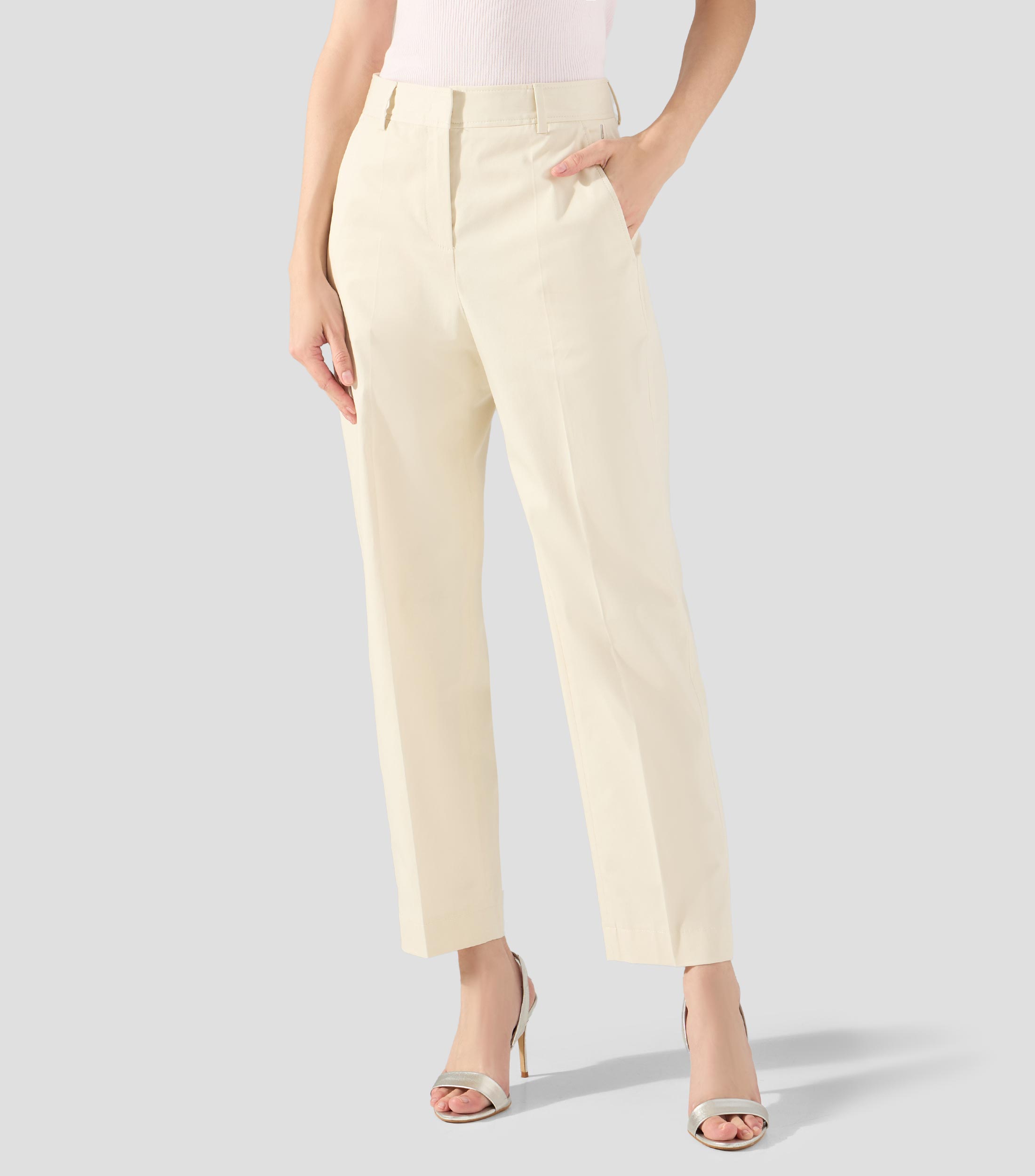Pantalones tobilleros regular de algodón elástico Mujer